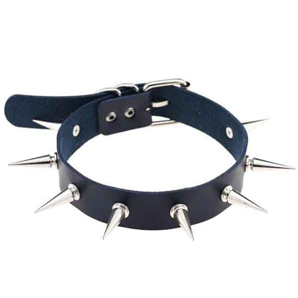Silver Spiked Leather Choker