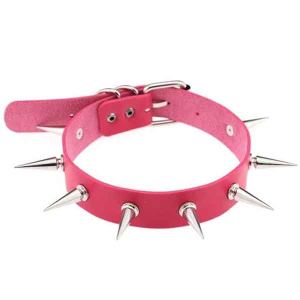 Silver Spiked Leather Choker