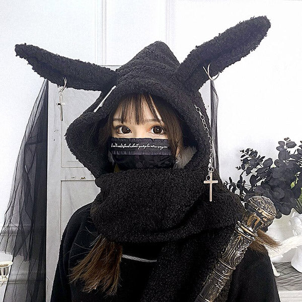 Harajuku Bunny Rabbit Ear Hoodie With Scarf
