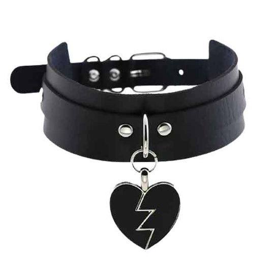 Broken Heart Leather Choker