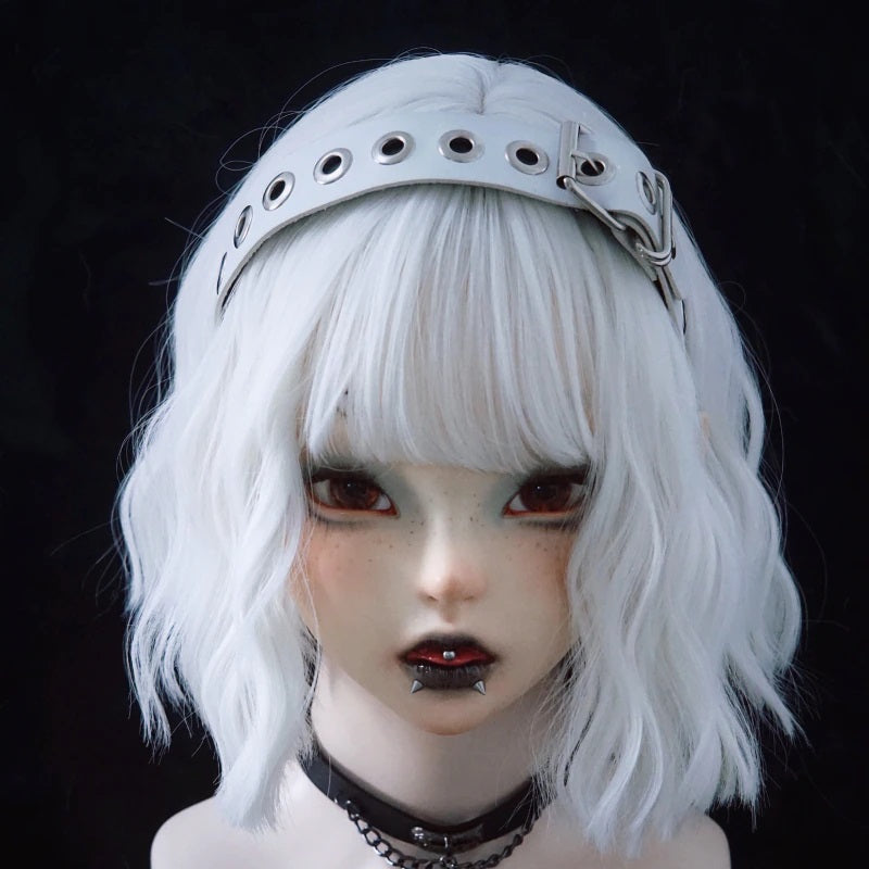 Punk White Leather Headband