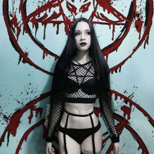 Gothic Two Piece Sexy Black Mesh Bodysuit