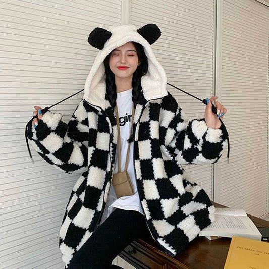 Kawaii Plaid Oversized Hoodie