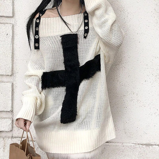 Cross the Line Off-Shoulder Sweater
