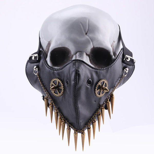 Rivets Chain Black Leather Mask