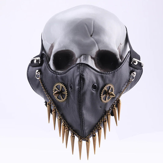 Rivets Chain Black Leather Mask