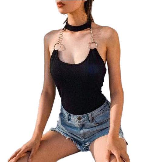 Gothic Sexy Off Shoulder Chain Bodysuit