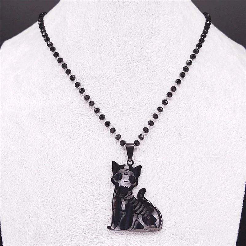 Gothic Cat Skeleton Necklace