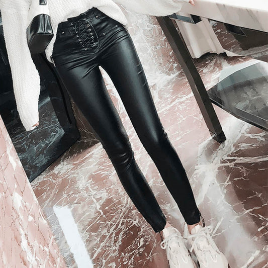 Gothic Leather Lace Pants High Waist