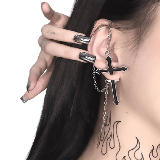 Black Cross Drop Earrings