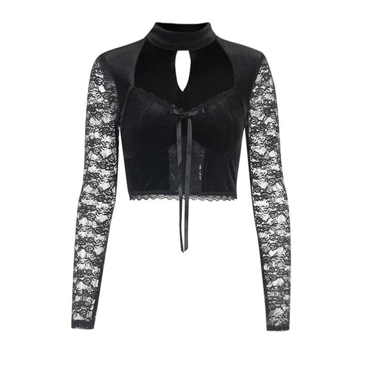 Mercy Lace Velvet Crop Top