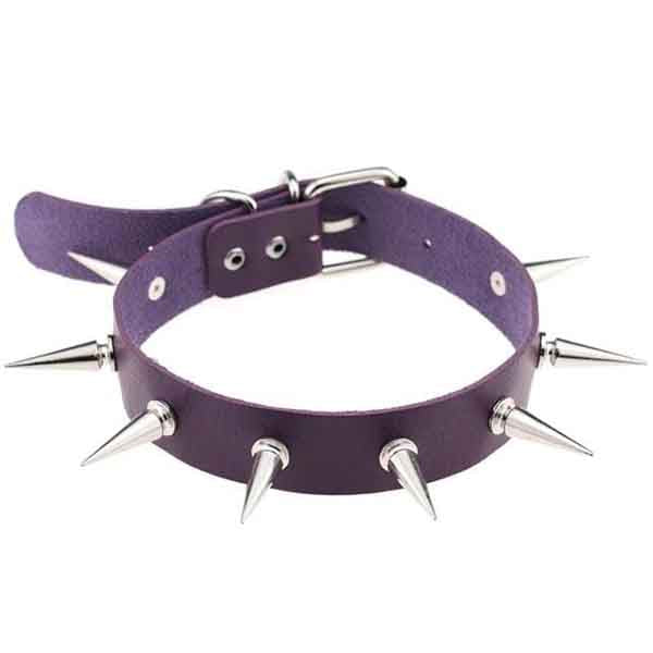 Silver Spiked Leather Choker