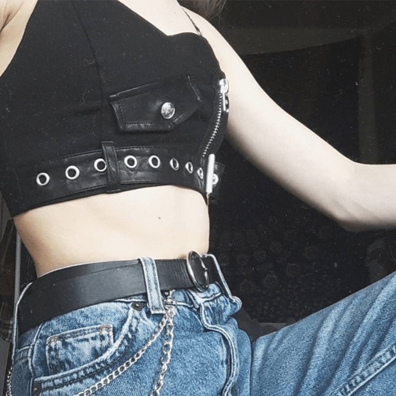 Gothic Plaid Rivet Crop Tank Top