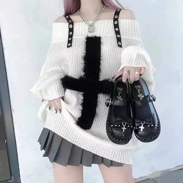 Cross the Line Off-Shoulder Sweater