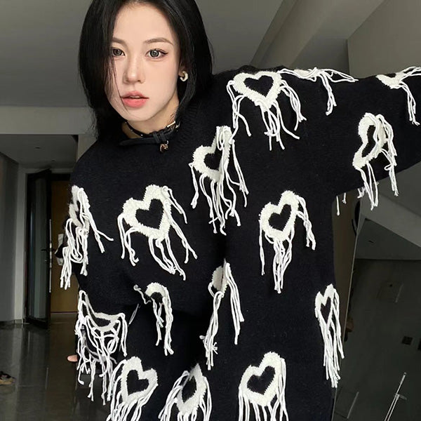 Heart Fringe Sweater