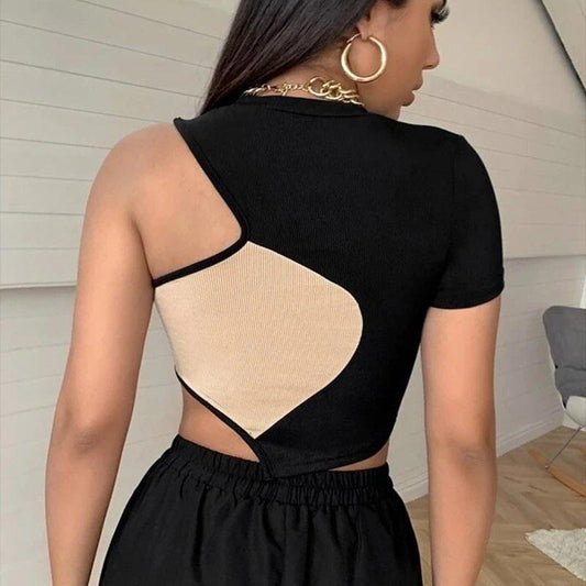 One Sleeve Colorblock Crop Top