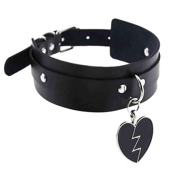 Broken Heart Leather Choker