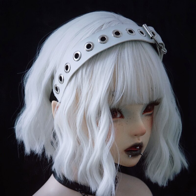 Punk White Leather Headband