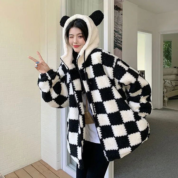 Kawaii Plaid Oversized Hoodie