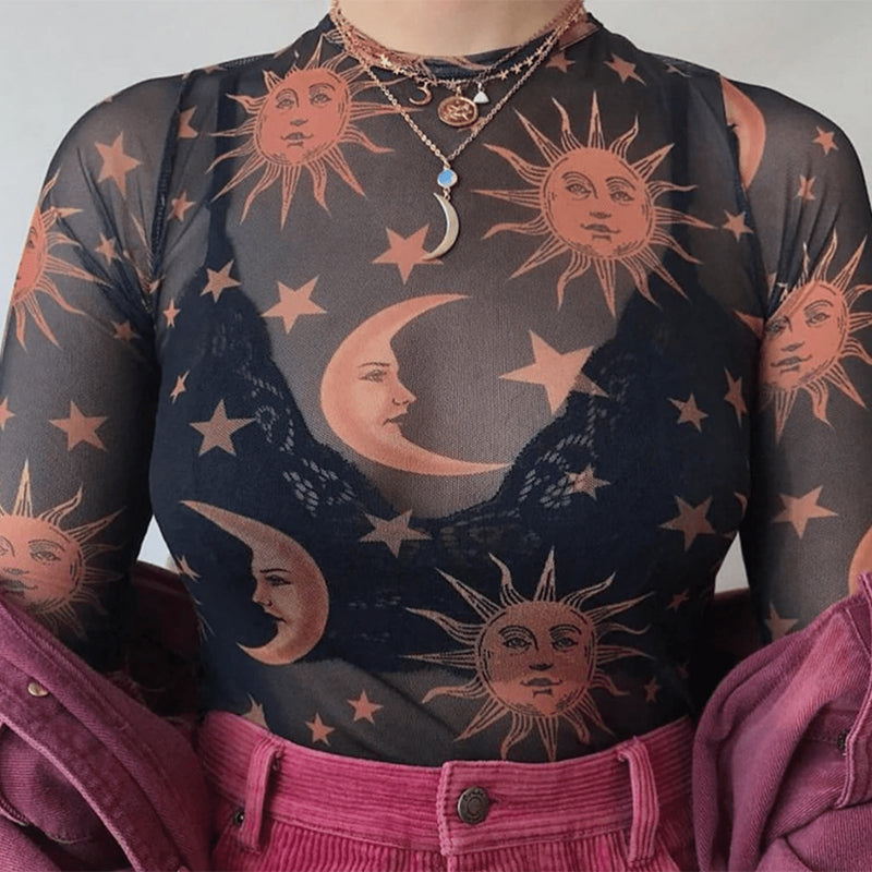 Gothic Sun Moon Mesh Top