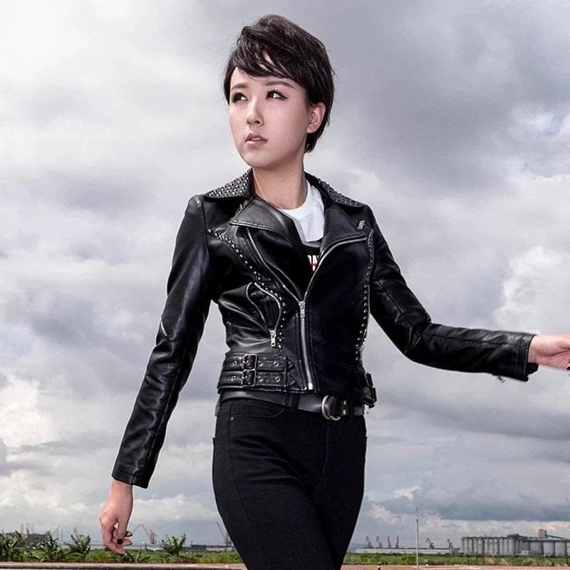 Fashionable Gothic Leather Motorcycle Jacket
