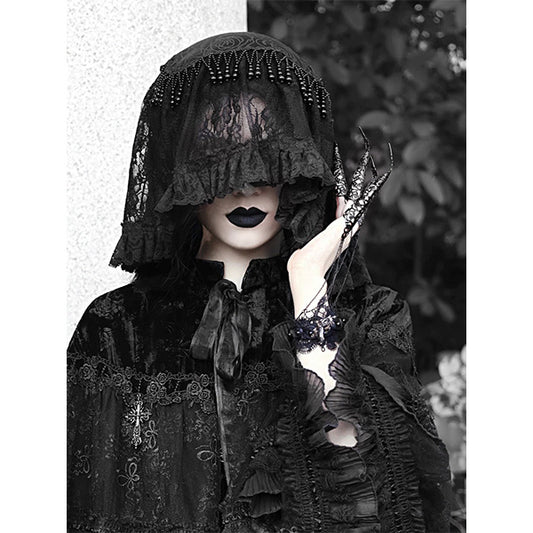 Claudia Black Lace Beaded Veil