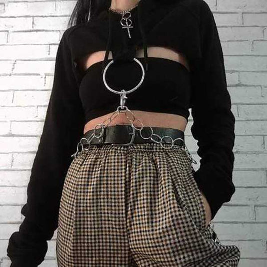 Gothic O-ring and Chain Crop Hoodie