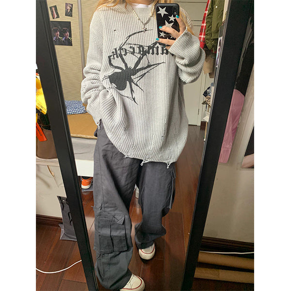 Punk Spider Distressed Knitted Sweater