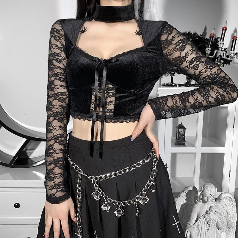 Mercy Lace Velvet Crop Top