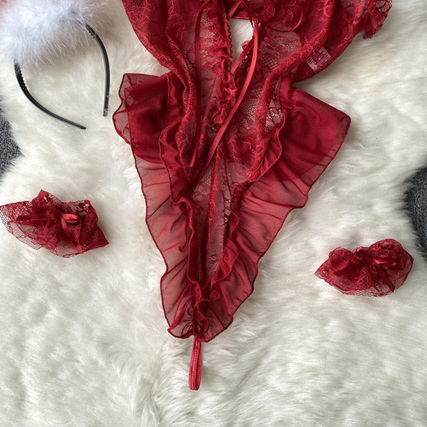 Gothic Valentine Lace Bodysuit Set