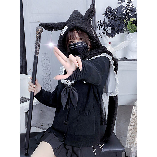 Harajuku Bunny Rabbit Ear Hoodie With Scarf