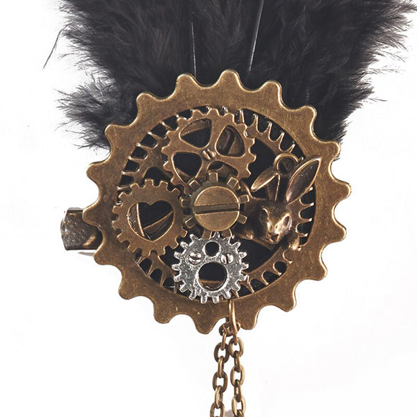 Feathers & Gears Steampunk Hair Clip/Brooch