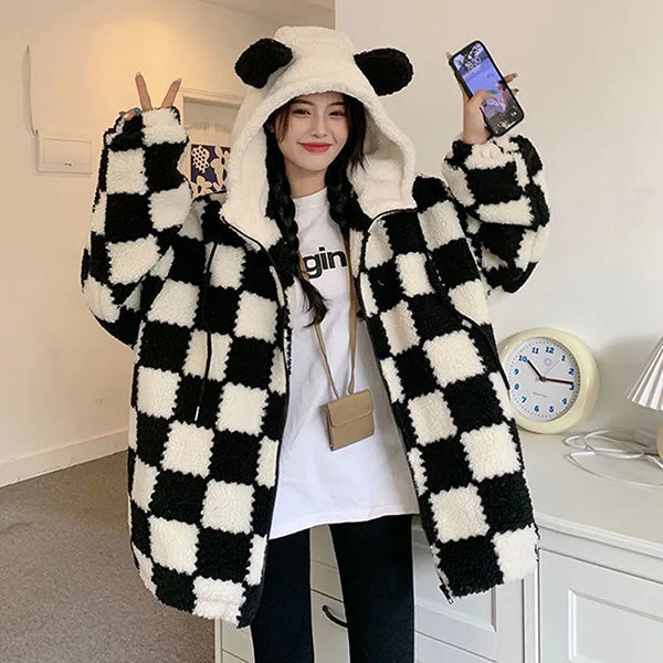 Kawaii Plaid Oversized Hoodie