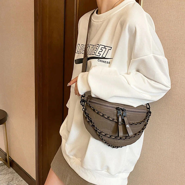 Faux Leather Chain Bum Bag