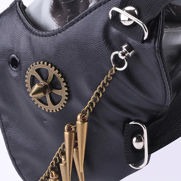 Rivets Chain Black Leather Mask