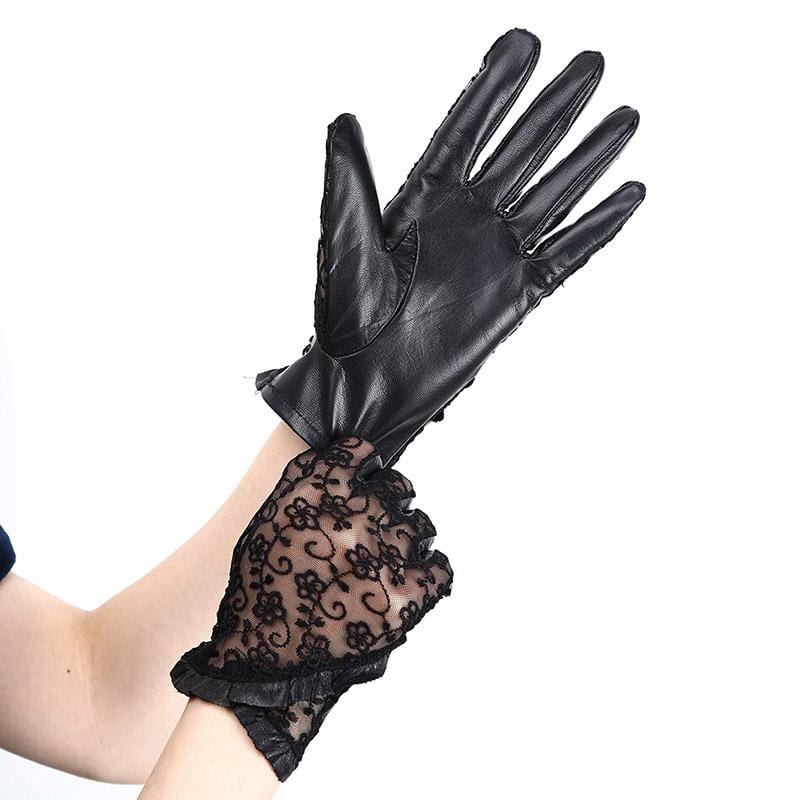 Gothic Black Floral Gloves