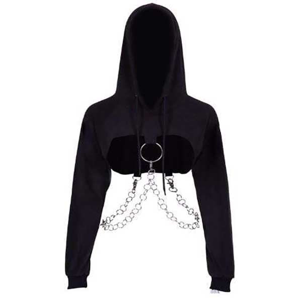 Gothic O-ring and Chain Crop Hoodie