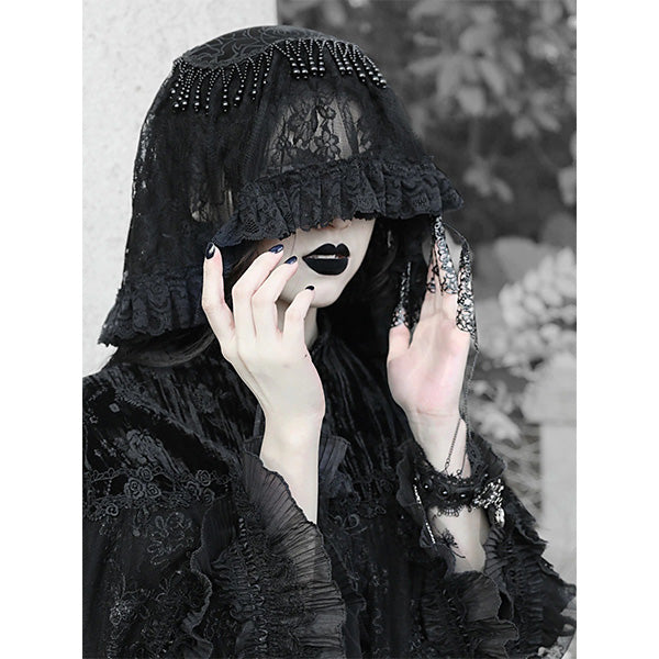 Claudia Black Lace Beaded Veil
