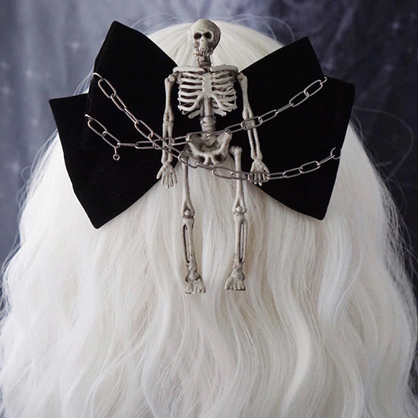Chained Skeleton Bow Hair Clip