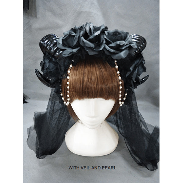 Bold Black Witches Horns Headress (Optional Veil)