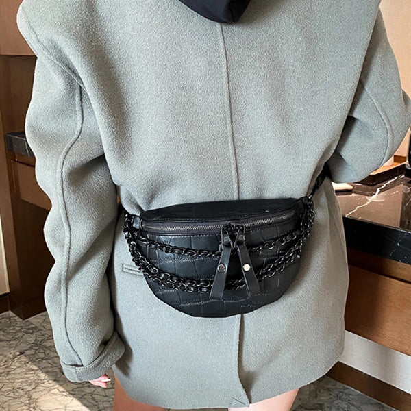 Faux Leather Chain Bum Bag