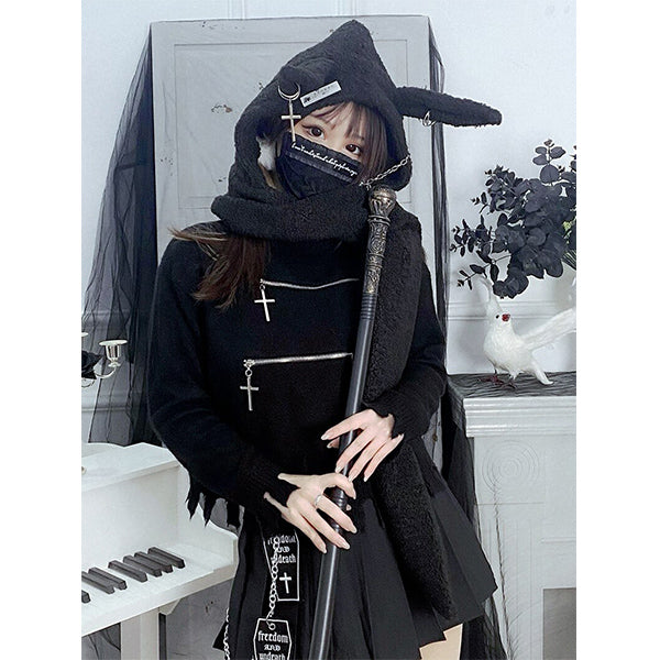 Harajuku Bunny Rabbit Ear Hoodie With Scarf