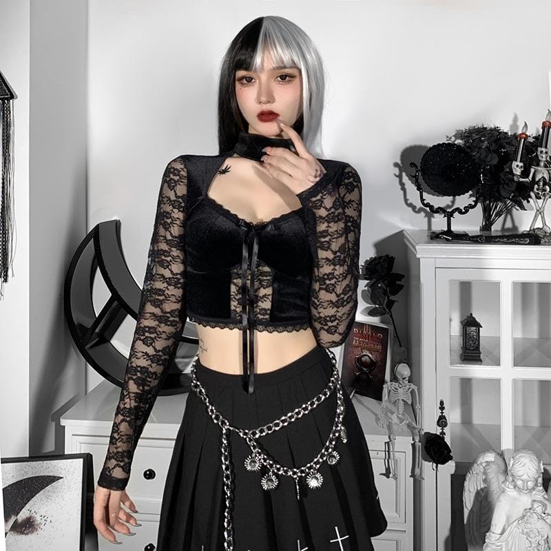 Mercy Lace Velvet Crop Top