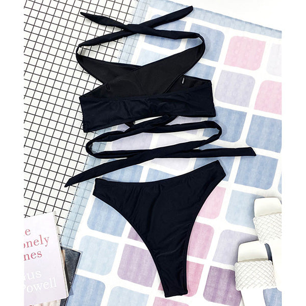 Aubree Crisscross Halter Wrap Bikini Set