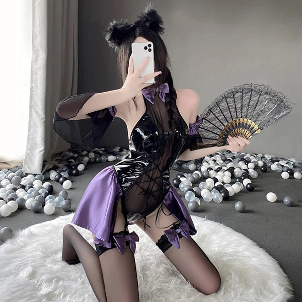Desdemona Glossy Leather Lingerie Set