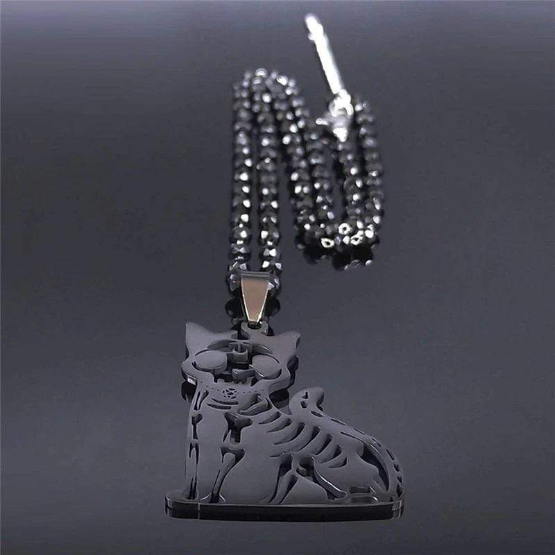 Gothic Cat Skeleton Necklace