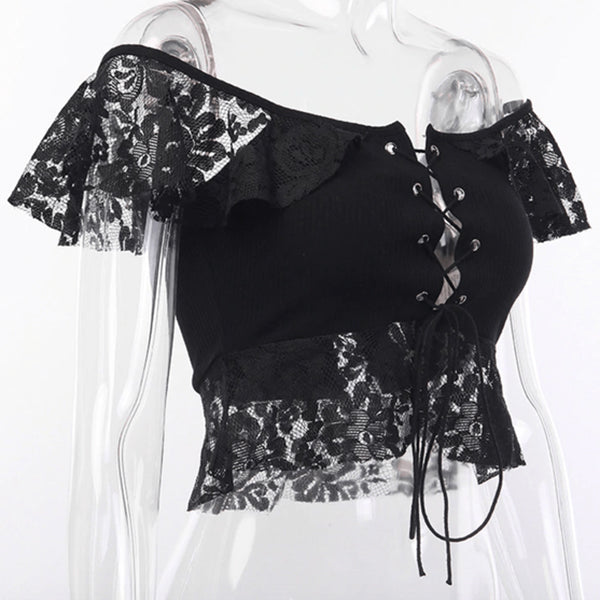 Gothic Black Lace Crop Top