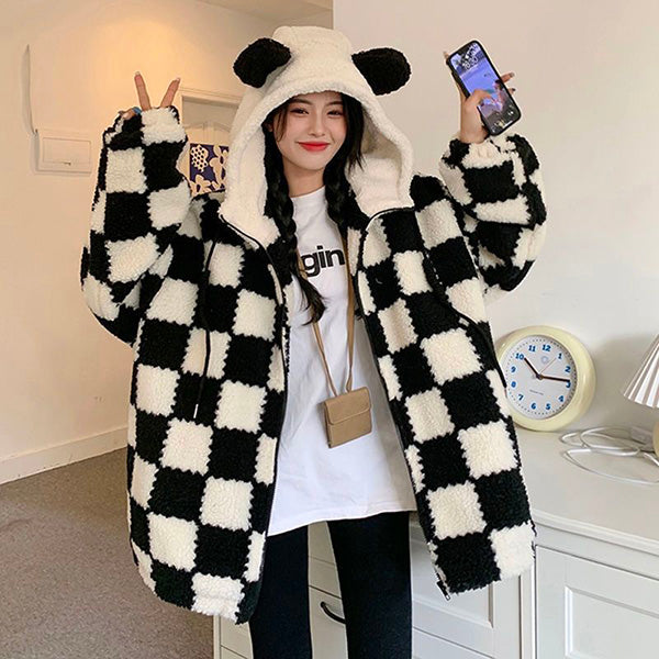 Kawaii Plaid Oversized Hoodie