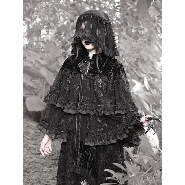 Claudia Black Lace Beaded Veil