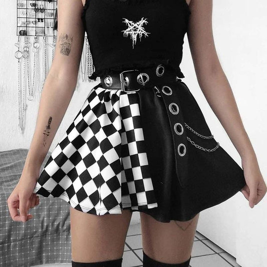 B&W Gothic Checkered Skirt